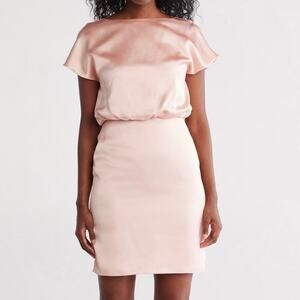 Trina Turk Amuse Pink Satin V Back Dress Size 12 NWT Short Sleeve